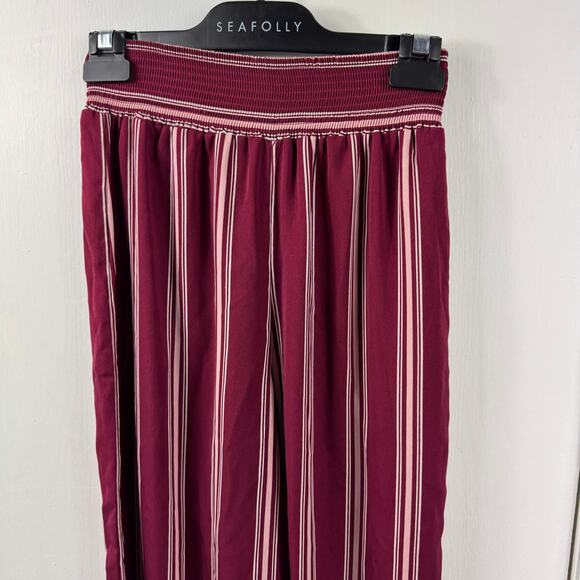 Forever 21 Contemporary Maroon Striped Wide Leg Pants Smocked Waist Small - Picture 2 of 9